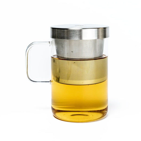Tasse aus Borosilikatglas mit separatem Sieb und Deckel, Füllmenge 450 ml