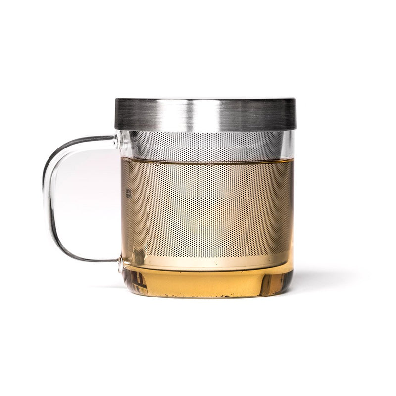 Tasse aus Borosilikatglas mit separatem Sieb und Deckel. Füllmenge 350 ml  Tasse P & T Brewing Mug Accessoire Paper & Tea